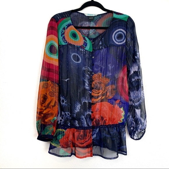 Desigual Tops - Desigual sheer long sleeve top Large